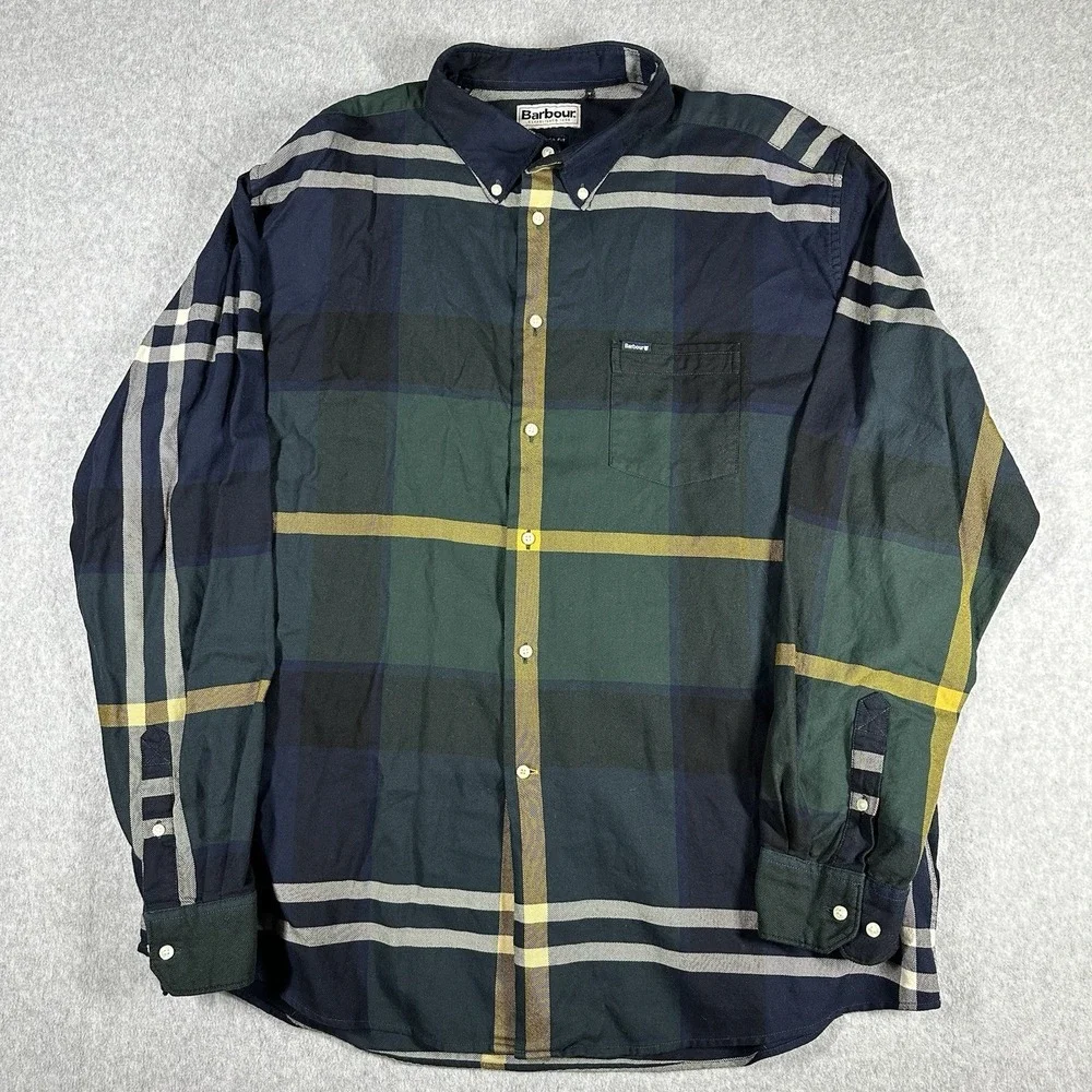 Barbour Dunoon Plaid Tailored Fit Oxford Button Down Shirt Men's‎ XXL Preppy